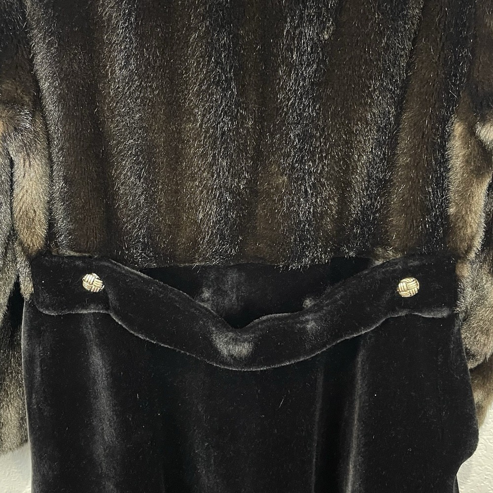 Vintage Borgazia By Russel Taylor Women's Long Faux Fur Coat Black & Brown Sz M - Picture 4 of 12